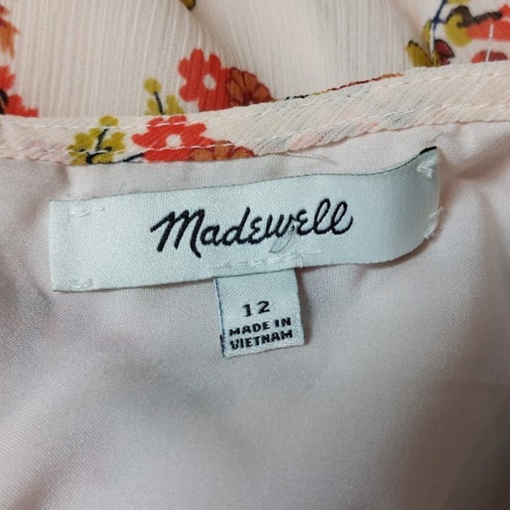 Madewell Floral Midi Dress Women's Size 12 Pink Tie Ruffle V-Neck Cottagecore - Picture 9 of 11